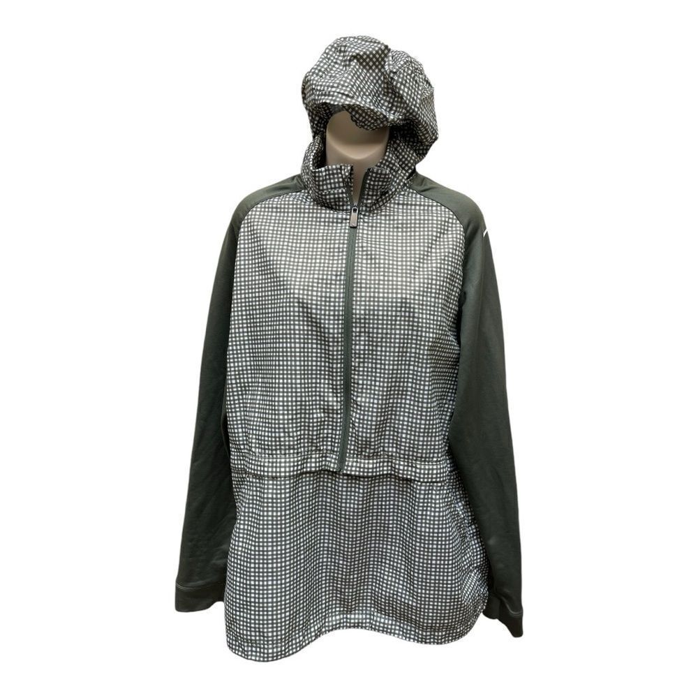 Nike GOLF Pullover Dri-Fit Fabric Mix 1/2 Zip Cover-Up Size M Green Gingham Hood